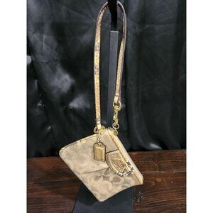 Coach Small "C" Signature Canvas Wristlet with Snakeskin Trim-EUC